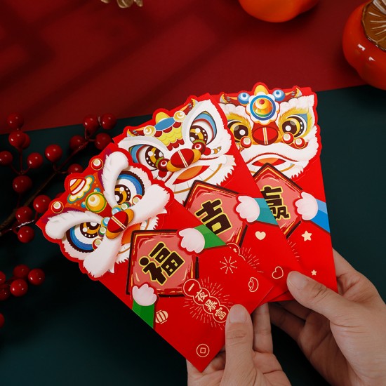  俏皮舞獅新年祝福紅包 壓歲錢紅包 新年用品 春節 6入裝