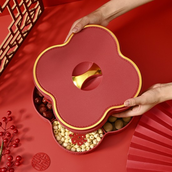 輕奢壓紋糖果盒 仿皮 分隔帶蓋 零食盒 果乾盤 新年必備 婚慶必備 