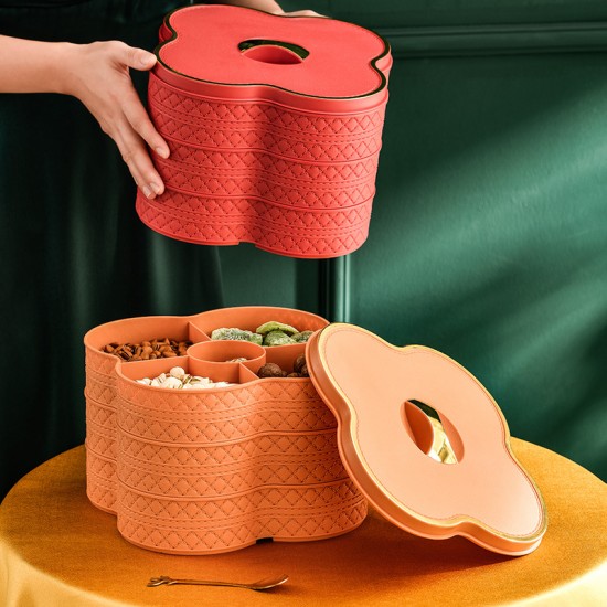 輕奢壓紋糖果盒 仿皮 分隔帶蓋 零食盒 果乾盤 新年必備 婚慶必備 