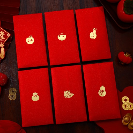 金蔥燙金紅包袋 長款紅包袋 過年用品 壓歲錢紅包袋 春節必備 6入裝