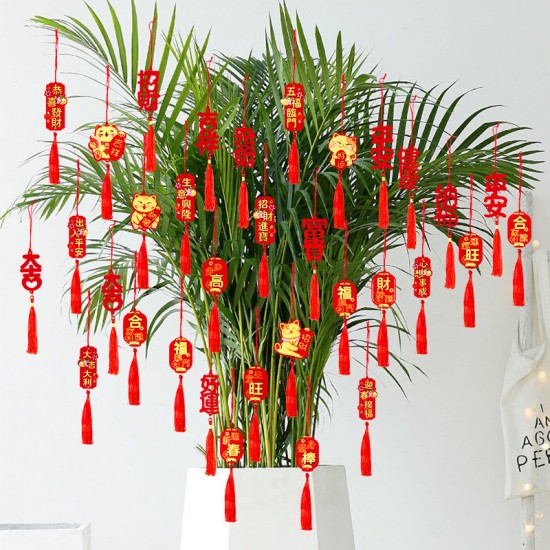 新年文字盆栽吊飾 春節裝飾 銀柳裝飾 平安招財 喜慶 節慶用品