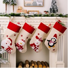 麻布印花聖誕襪 聖誕禮物 聖誕老人 雪人麋鹿 聖誕樹掛飾 禮物袋 