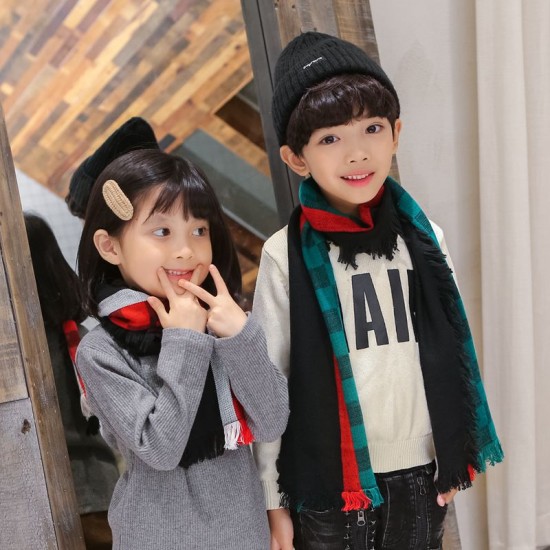 韓版兒童格子圍巾 兒童圍脖 冬季保暖圍巾 寶寶圍巾 加厚款