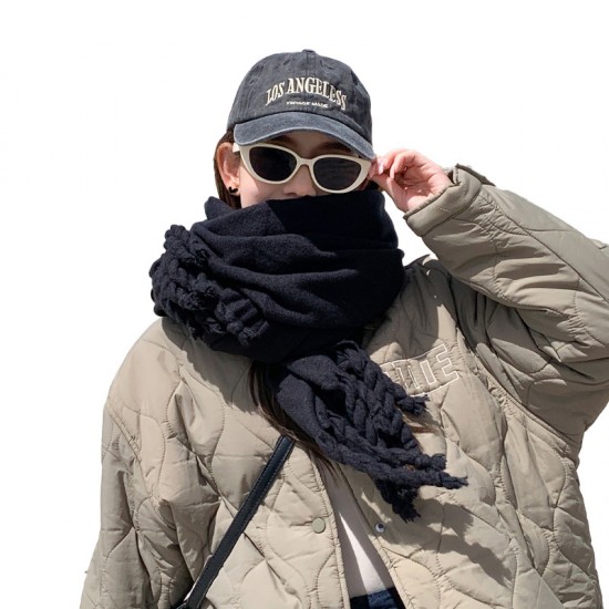 時尚麻花流蘇長圍巾 加厚保暖 百搭披肩 素色圍巾 寒流必備