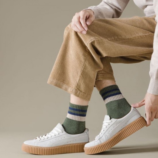 復古加厚中筒襪 男生長襪 秋冬新款  加絨 休閒襪 棉襪