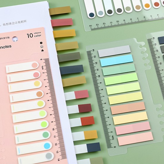 莫蘭迪多色標籤貼 透明索引貼 N次貼 便簽 書籤尺 備忘標記  