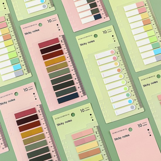 莫蘭迪多色標籤貼 透明索引貼 N次貼 便簽 書籤尺 備忘標記  