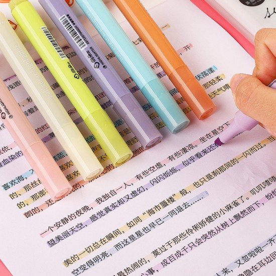 莫蘭迪色半糖螢光筆 斜頭螢光筆 重點記號筆 6入裝