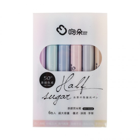 莫蘭迪色半糖螢光筆 斜頭螢光筆 重點記號筆 6入裝