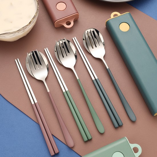 簡約風不銹鋼餐具組 抽拉式餐具組 隨身餐具 環保餐具 外出必備