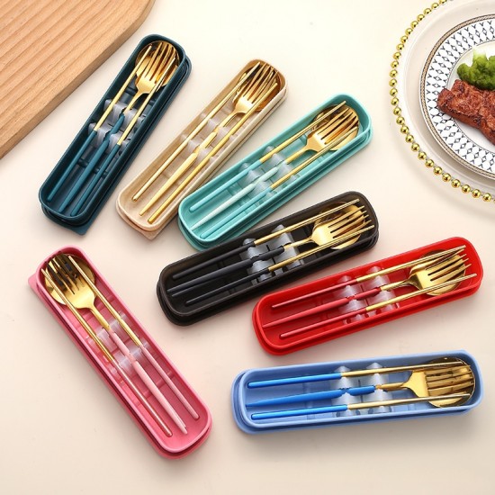 撞色不鏽鋼餐具三件組 湯匙筷子叉子 隨身 環保 餐具組 方便攜帶
