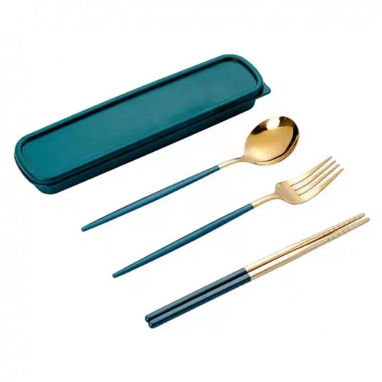 撞色不鏽鋼餐具三件組 湯匙筷子叉子 隨身 環保 餐具組 方便攜帶