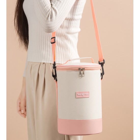 時尚肩背圓筒保溫袋 便當袋 野餐袋 食物保鮮 加厚 手提斜背 防水  