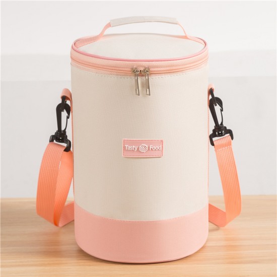 時尚肩背圓筒保溫袋 便當袋 野餐袋 食物保鮮 加厚 手提斜背 防水  