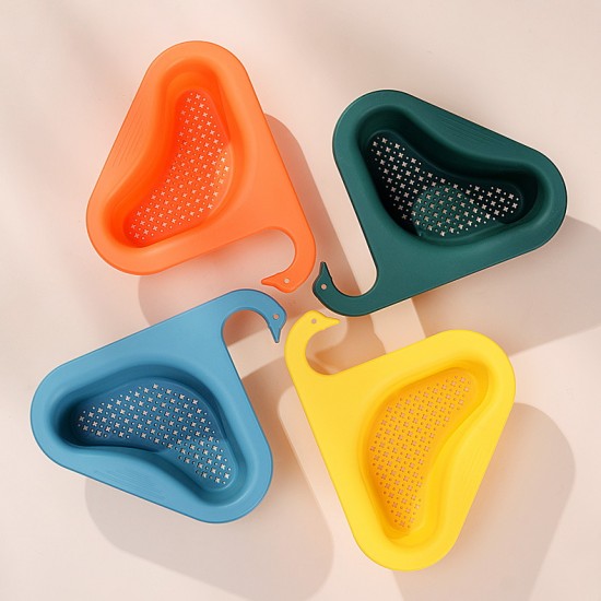 天鵝造型多功能瀝水籃 免打孔 濾水網 收納籃 置物架 廚餘過濾