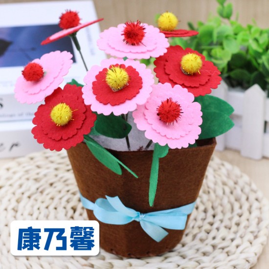 不織布花藝盆栽 花束  DIY材料包 康乃馨 花盆 母親節禮物