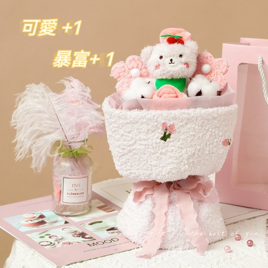  可愛玩偶創意花束 玫瑰花 賀卡 七夕 情人節 花束 畢業季 母親節 婚禮