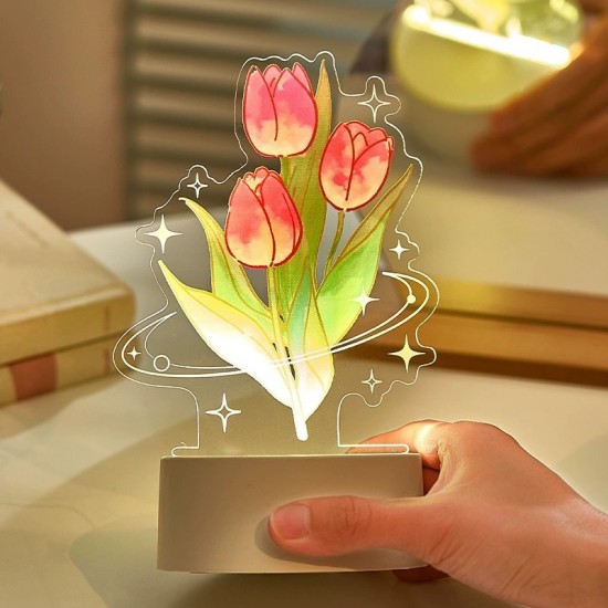 ins風小夜燈 氛圍燈 裝飾燈 裝飾擺件 交換禮物 玫瑰 鬱金香 情人節