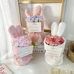 兔耳毛絨玫瑰花束 玫瑰花 香皂花 花束 捧花 七夕 情人節 告白禮物 