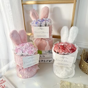 兔耳毛絨玫瑰花束 玫瑰花 香皂花 花束 捧花 七夕 情人節 告白禮物 