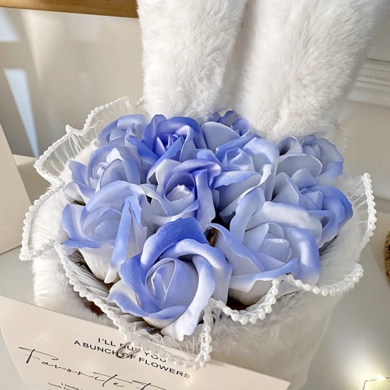 兔耳毛絨玫瑰花束 玫瑰花 香皂花 花束 捧花 七夕 情人節 告白禮物 