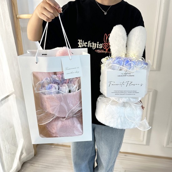 兔耳毛絨玫瑰花束 玫瑰花 香皂花 花束 捧花 七夕 情人節 告白禮物 