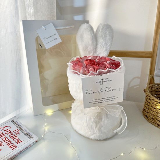 兔耳毛絨玫瑰花束 玫瑰花 香皂花 花束 捧花 七夕 情人節 告白禮物 