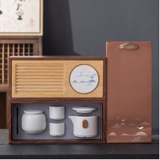 山水旅行茶壺套裝 茶杯 陶瓷茶杯 茶具 茶盤 旅行茶具組 茶葉罐