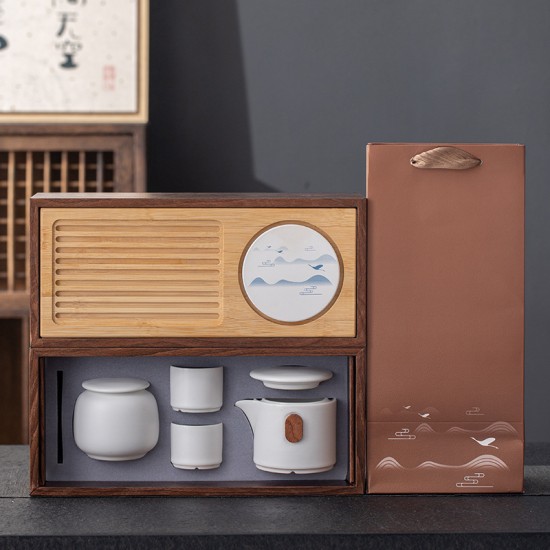 山水旅行茶壺套裝 茶杯 陶瓷茶杯 茶具 茶盤 旅行茶具組 茶葉罐
