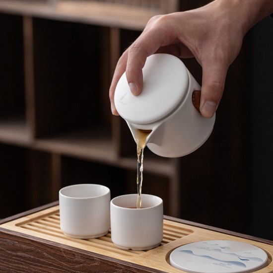 山水旅行茶壺套裝 茶杯 陶瓷茶杯 茶具 茶盤 旅行茶具組 茶葉罐