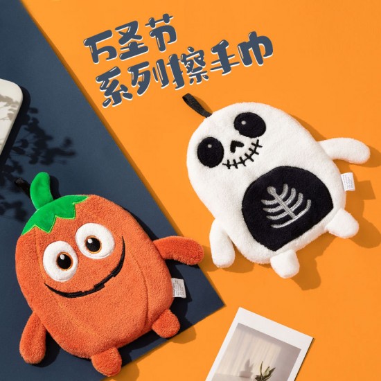 【掛式設計】萬聖節造型珊瑚絨擦手巾 - 廚房浴室超吸水毛巾