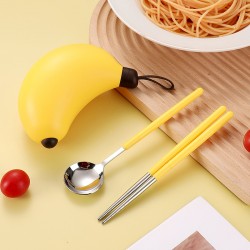 【304不鏽鋼】香蕉造型餐具組 - 兒童學生便攜兩件套