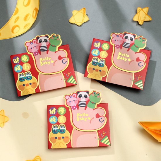 【喜慶專用】創意燙金貼片紅包袋6入 - 可愛卡通造型紅包