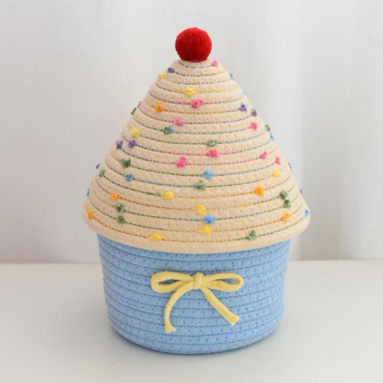 【房子造型】棉線編織收納籃 - INS風帶蓋置物筐