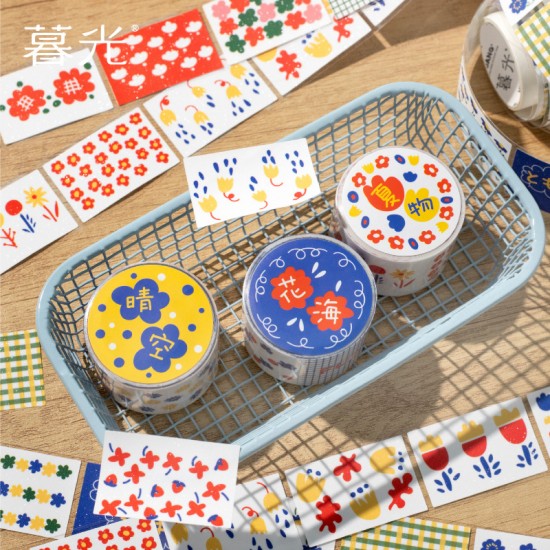 碎花裙的夏天系列 閃砂模切膠帶 鹽系手帳 diy裝飾標簽貼 手帳貼紙