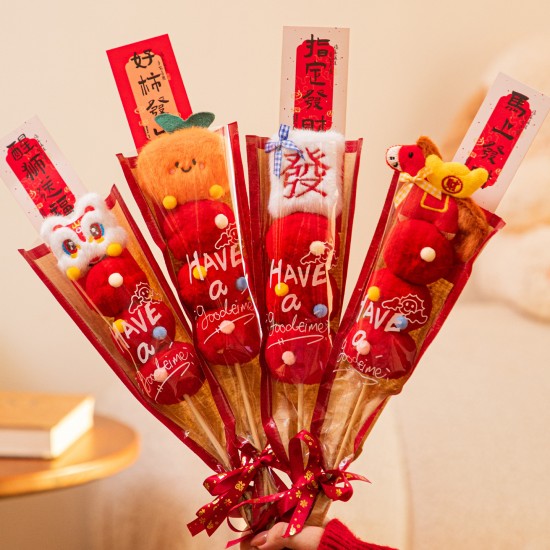 【新年布置】可愛毛絨糖葫蘆桶 - 糖葫蘆造型新年裝飾神器