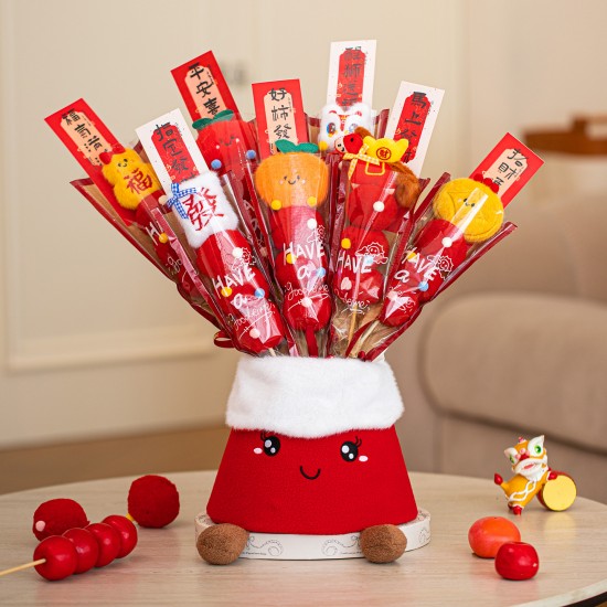 【新年布置】可愛毛絨糖葫蘆桶 - 糖葫蘆造型新年裝飾神器