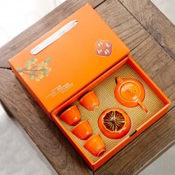 【吉祥送禮】柿子茶壺茶杯組－柿柿如意質感茶具禮盒