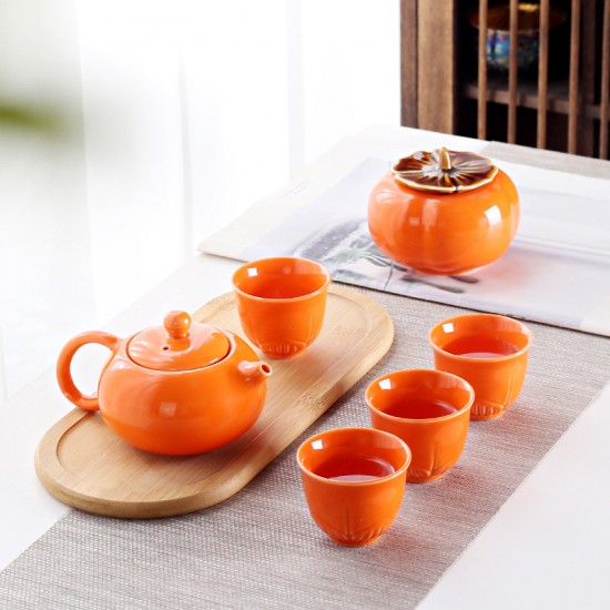 【吉祥送禮】柿子茶壺茶杯組－柿柿如意質感茶具禮盒