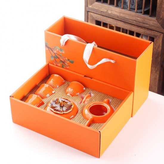 【吉祥送禮】柿子茶壺茶杯組－柿柿如意質感茶具禮盒