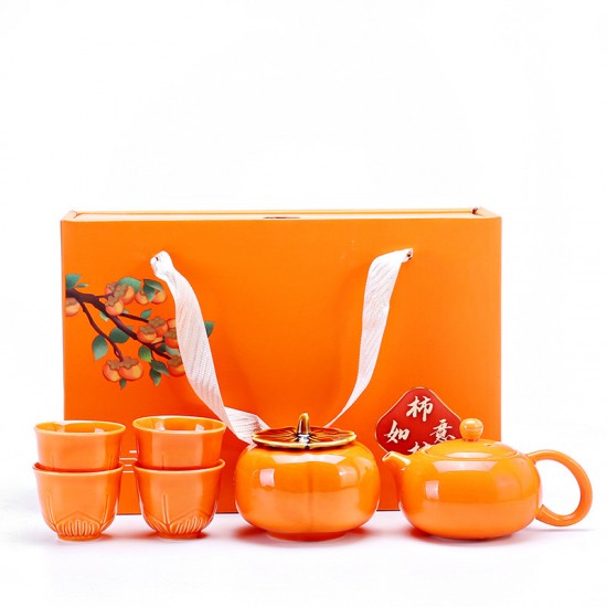 【吉祥送禮】柿子茶壺茶杯組－柿柿如意質感茶具禮盒