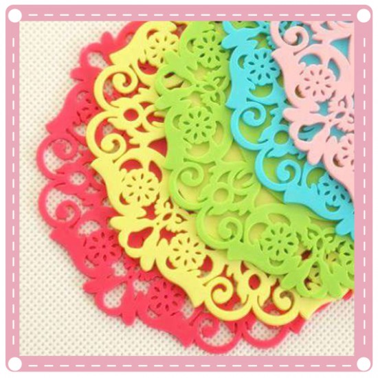 (10入)簡約圓形矽膠杯墊 花樣鏤空隔熱墊 防滑墊餐