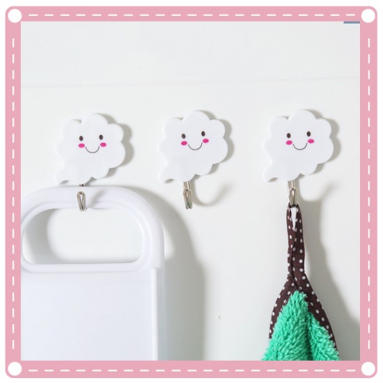 甜美白雲強力掛勾 無痕黏貼掛勾 可愛門後掛鉤 三枚入