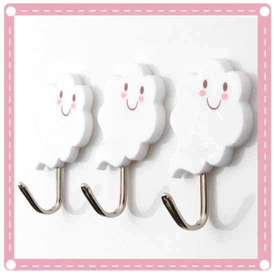 甜美白雲強力掛勾 無痕黏貼掛勾 可愛門後掛鉤 三枚入