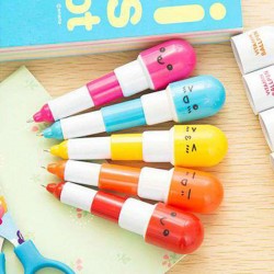 可愛表情伸縮藥丸筆 原子筆