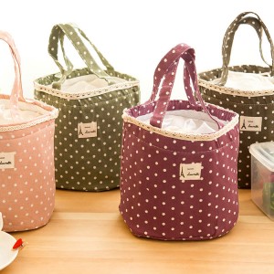 點點風格帆布便當袋 棉麻手提收納袋