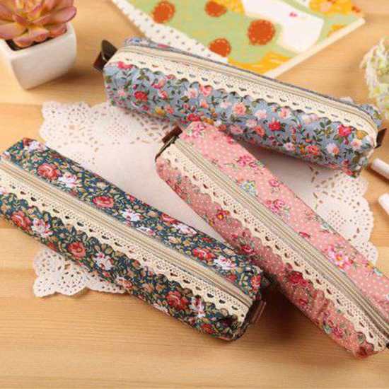 點點風格碎花筆袋 簡約碎花帆布拉鍊收納袋