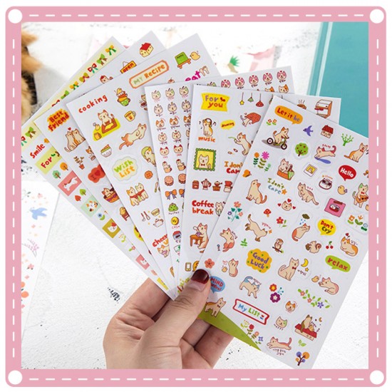 可愛貓咪 DIY卡通透明裝飾貼紙 日記 筆記本 相冊 手機裝飾貼紙 6張入