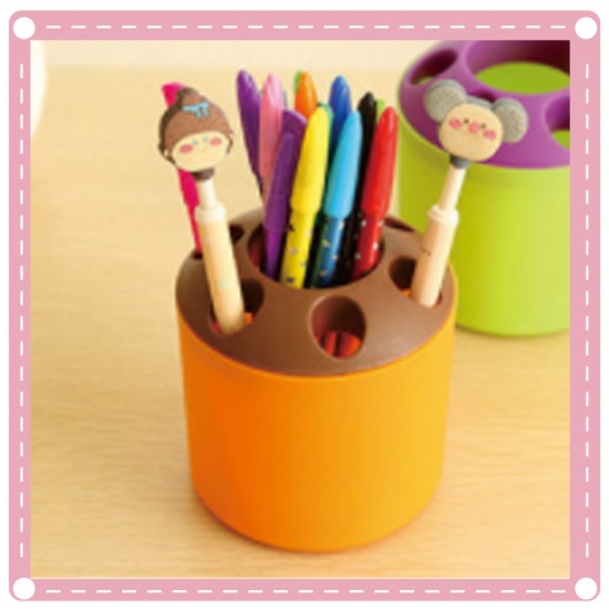 撞色多功能牙刷牙膏座 收納桶 桌面筆筒 文具收納