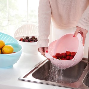 翻蓋濾水籃可旋轉瀝水籃三合一淘米器廚房洗水果塑膠盆